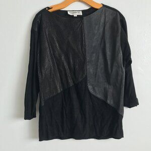 Nuance Leather Shirt Black Patchwork Long Sleeve Womens L